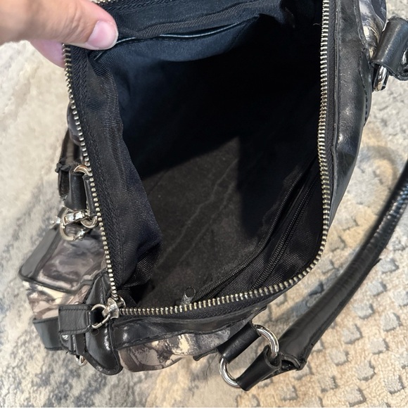 ETIENNE AIGNER Large Shoulder Bag Leather And Fabric Monogram Black Purple F - Picture 10 of 12